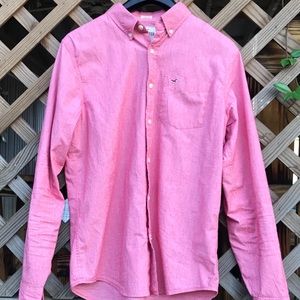 Salmon Hollister Long Sleeve Stretch Poplin Shirt
